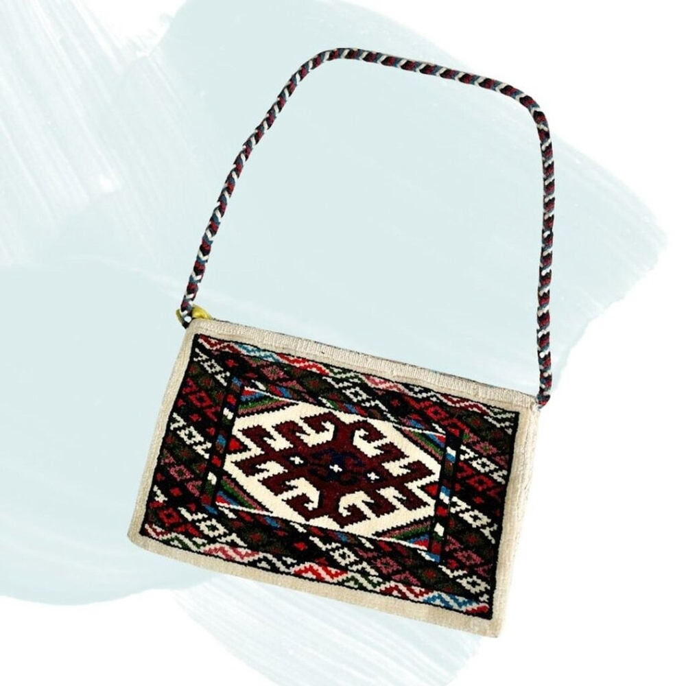 Vintage Handwoven Persian Rug Shoulder Bag – Ethnic Patterned Bohemian Statement